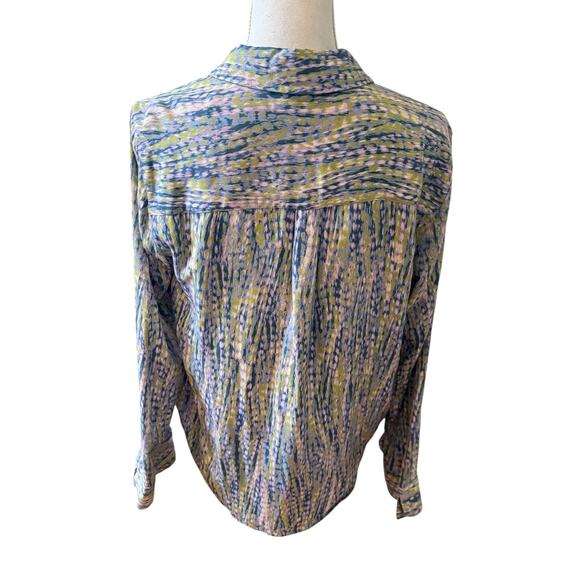 Pilcro Tisha Surplice Long Sleeve Collared Blouse Top Blue Print M - Picture 7 of 11